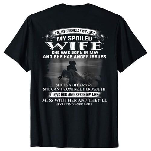 3 Things You Know About My Spoiled Wife Black T-Shirt Sports Bodybuilding Crossfit MenS T-Shirts Oversized