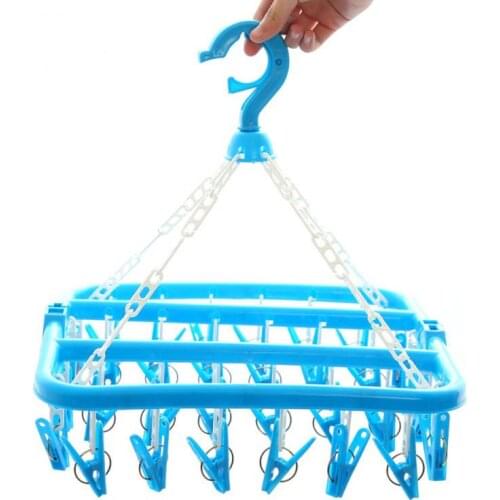 32 Clip Folding Drying Rack Underwear Sock Clip Hanger Multi-function Clothes Windproof Storage Rack Plastic Clothes Drying Rack