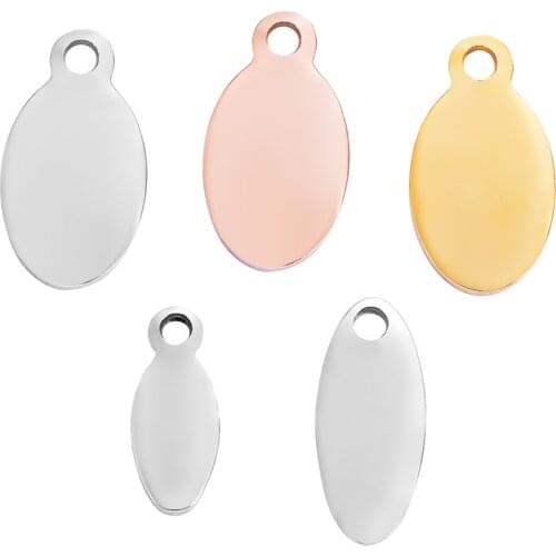 50pcs/lot Oval Stainless Steel Gold;Rose Gold Tone Blank Dog Tags Pendants DIY For Necklace Jewelry