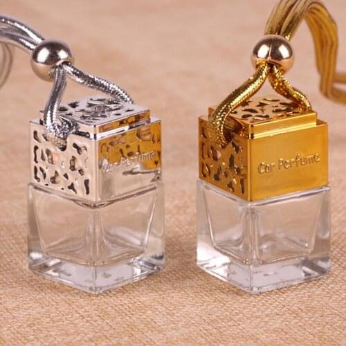 Car Ornaments 6ML Silver/Gold Color Refillable Square Glass Perfume Empty Bottle with Cover LX3768