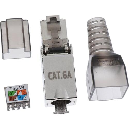 CAT6A RJ45 Termination Plug Network Connector Modular Plugs Shielded Connectors Ethernet Cable Adapter Shielded Shell 100pcs