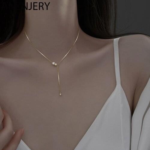 Evimi 925 Sterling Silver Pearl Shiny Zircon Tassel Necklace for Women Light Luxury Temperament Clavicle Chain Party Jewelry