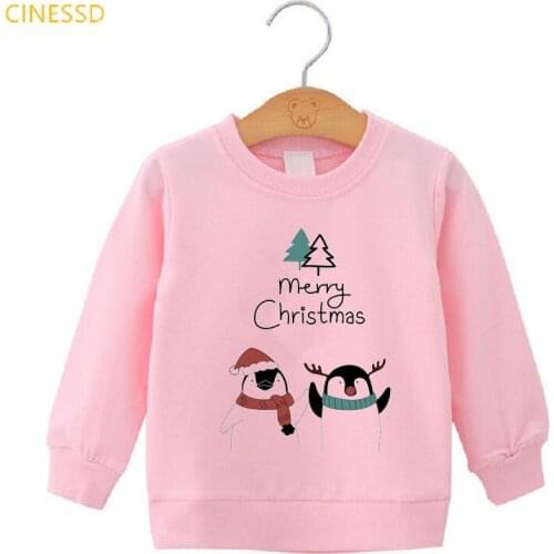 Children Pink Pullover Winter Clothes Kids Xmas Gift Believe Print Graphic Baby Boys Graphic Girls Sweatshirts Thick Velvet Top
