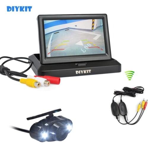 DIYKIT Wireless 5" Foldable Rear View Monitor Car Monitor Waterproof LED Color Night Vision Rear View Car Camera Parking Kit