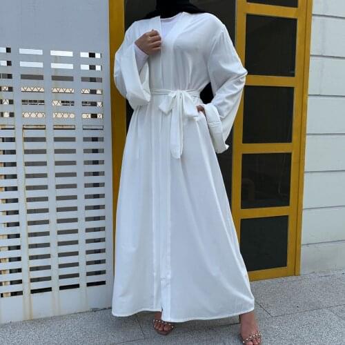 2021 Arab Prayer Long Kimono Muslim Dress Opened In Dubai Abaya Islamic Party Muslim Women Pure Color Lace Cardigan Dress Muslim