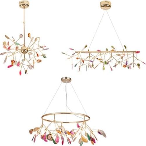 French country natural agate leaves chandelier round hanging light creative globe colored chandelier lighting for foyer kitchen