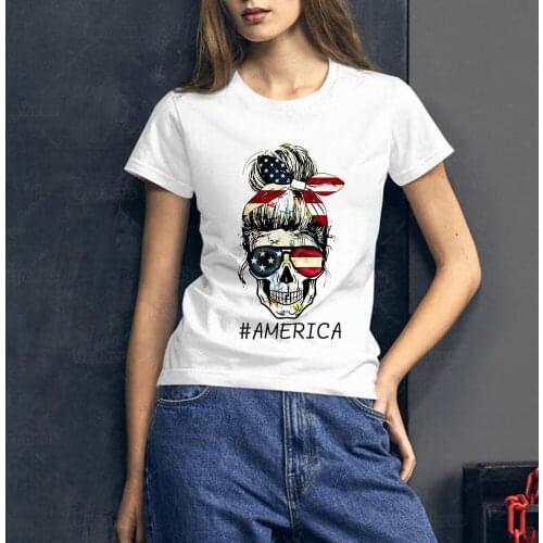 Independence Day 4th of July T Shirt American Flag Mom Sunglasses Skull Cool Patriotic Shirt E Girl Gothic Style Summer Top Tees