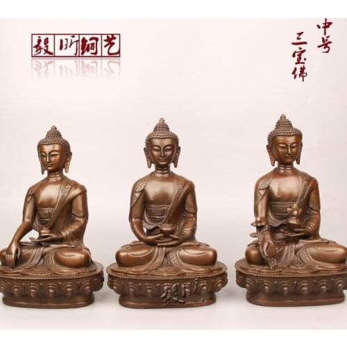 GOOD figure of Buddha HOME efficacious Talisman House Protection # 3P Tibetan Nepal Buddhism Phra Sompo Buddha brass statue