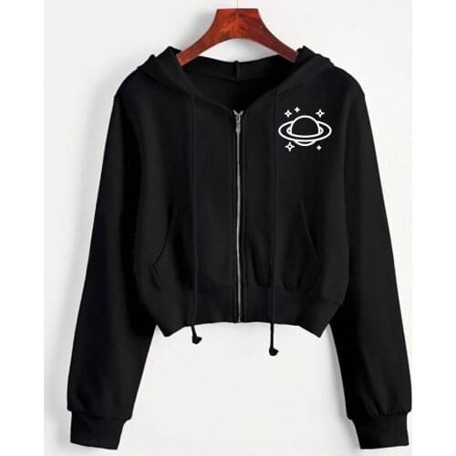 Hoodies For Teen Girls Kawaii Planet Printed Zipper Up Hooded Blouse Autumn Soft Long Sleeve Sweatshirts Drawstring O-neck Tops