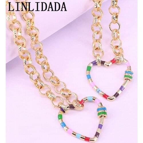 5Pcs Fashion Gold Plating necklace, Colorful Enamel Heart clasp charm, rosary chain necklace jewelry