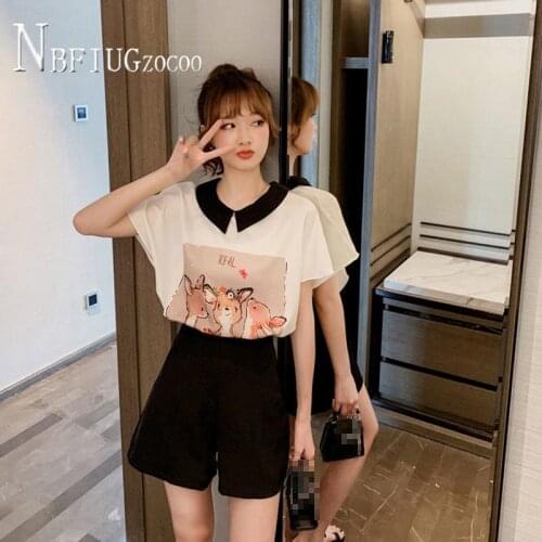 Fashion 2 Pcs Women Set T Shirts Shorts Female Chic Home Clothes