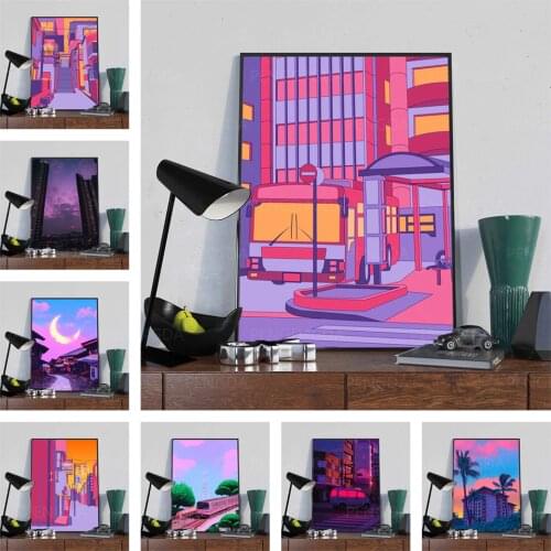 HD Print Modular Pictures Canvas Moon Street Painting Poster Building Landscape For Living Room Home Decor Wall Art Framework