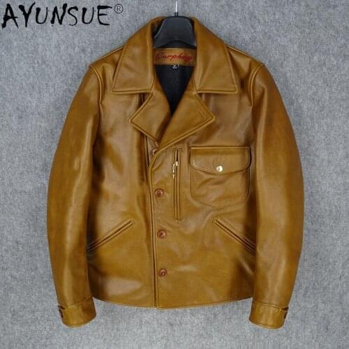 AYUNSUE Men Jacket 2020 Mens Clothing Real Cowhide Leather Clothes Male Retro Style Mens Autumn Coat Ropa De Hombre LXR518
