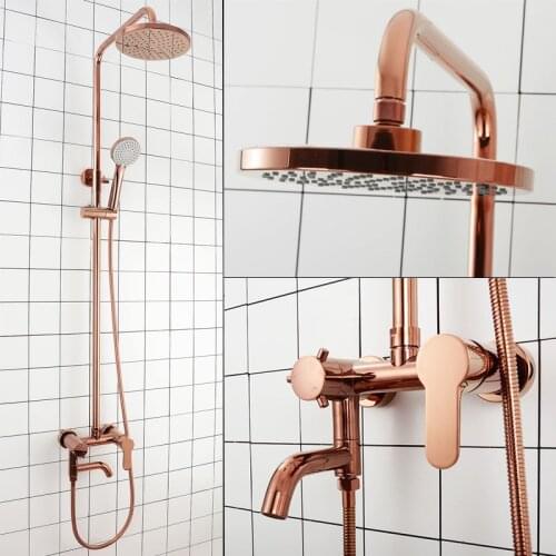 Rose Gold Brass Bathroom Shower Set Wall Mounted Cold Hot Mixer Shower Faucet