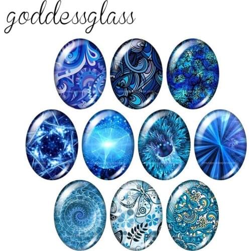 Fashion beauty Various blue patterns 13x18mm/18x25mm/30x40mm Oval photo glass cabochon demo flat back Making findings TB0005