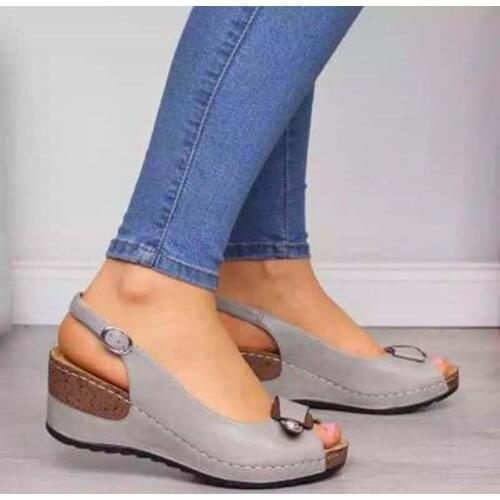 2021 New Women Summer Sandals Wedge Fish Mouth Buckle Sandals Women Shoes Casual Fashion Solid Beach Ladies Plus Size Sandals