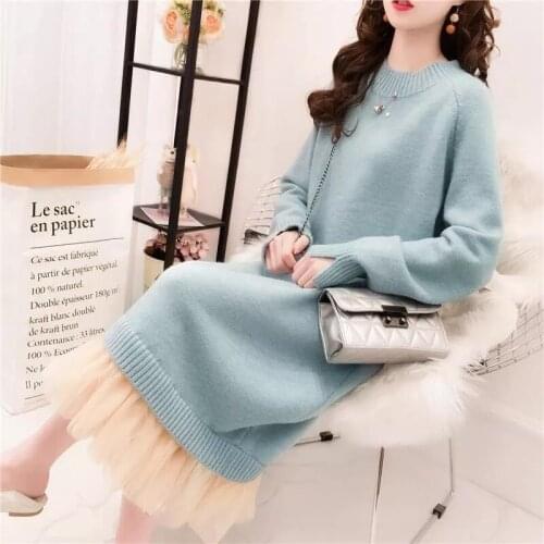 Autumn And Winter Dresses Pregnant Women Sweater Fashion Loose Pullover Bottoming Shirt Plus Velvet Warm Mid-Length Clothing