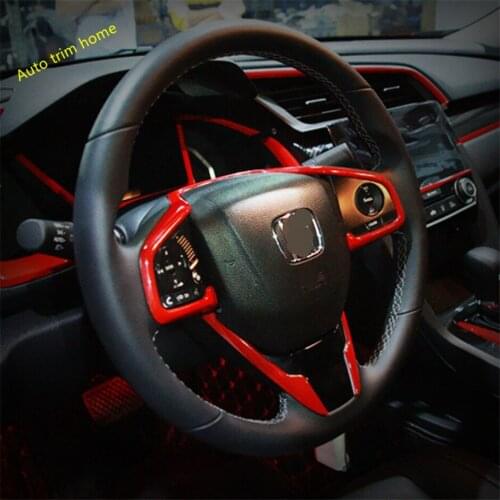 Lapetus Steering Wheel Panel Cover Trim Fit For Honda CRV CR-V 2016 - 2020 Auto Accessories ABS Red / Carbon Fiber Look