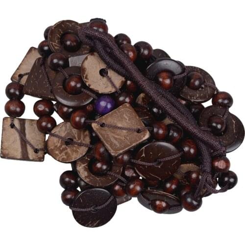 Ethnic Handmade Necklace, Wooden Geometric Beads Pendant Necklace