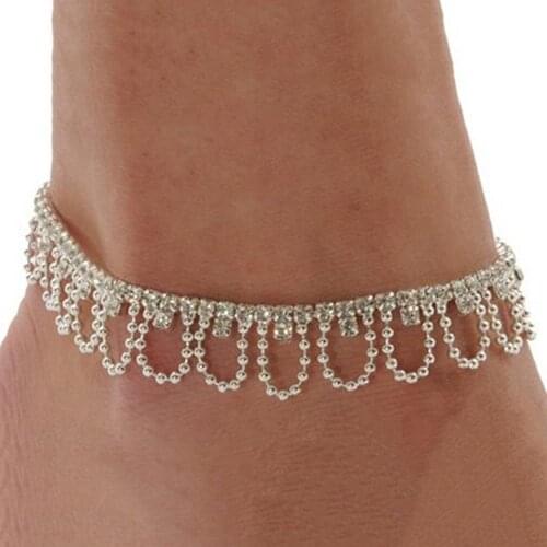 Beach Anklet Rhinestone Tassel Foot Leg Bracelet Womens Fashion Jewelry Vintage Yoga Ankle Bracelet Chain Barefoot Sandals