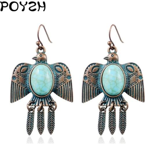 Sunbird Series Thunderbird Drop Earrings Retro Natural stone Boho Ethnic Brincos Gypsy Jewelry fashion woman Aretes Oorbellen
