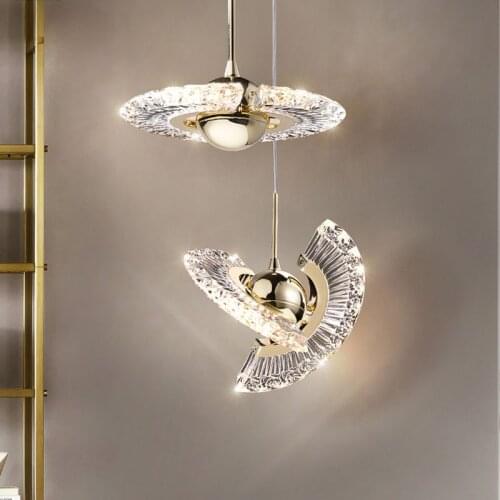 Modern Flying Saucer Chandelier Crystal Iron Hanging Lamp Bar Dining Room Bedroom Restaurant Commercial Rotating Led Lighting