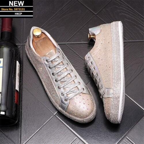 Mixed color Rhinestone Punk Men Casual Board Shoes Designer Sneakers Hip-Hop Flats Web Celebrity Shoes Zapatillas Hombre
