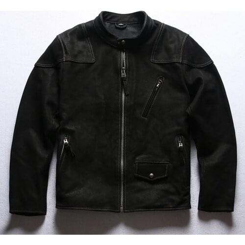 Super Offer! DY700, Asian Size Read Description Genuine Cow Skin Leather Jacket Mens Cowhide Thick Vintage Biker Coat 2 Colours