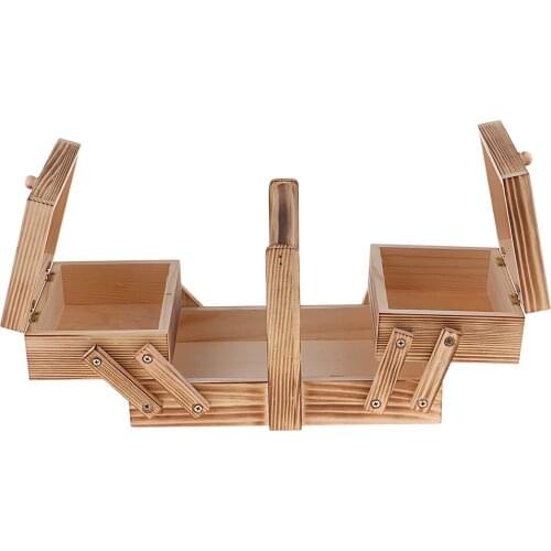 Vinatge Shabby Chic Wooden Hand Crafts Sewing Needles Embroidery Storage Case Cantilever Box for Jewelry Holder