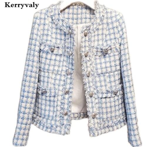 High-end Autumn Tassel Blue Long Sleeve Jacket Women Xiao Xiang Feng Korean Jacket Chaquetas Para Mujer Casacos K9719