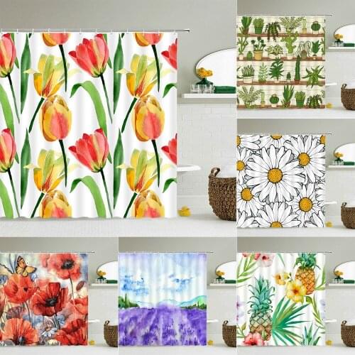 3D Flower Tulip Blossom Cactus Lavender Rose Shower Curtains Bathroom Curtain Frabic Waterproof Polyester Bath Curtain with Hook