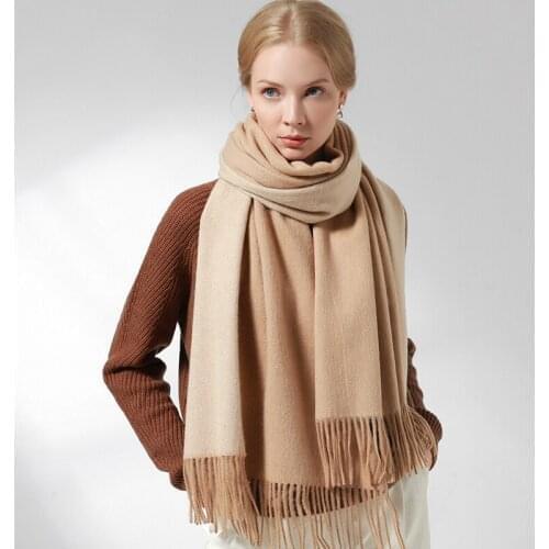 Women 100% Lamb Wool Scarves Reversible Echarpe Warm Cashmere Shawls and Wraps for Ladies Solid Winter Fine Wool Scarfs Foulard