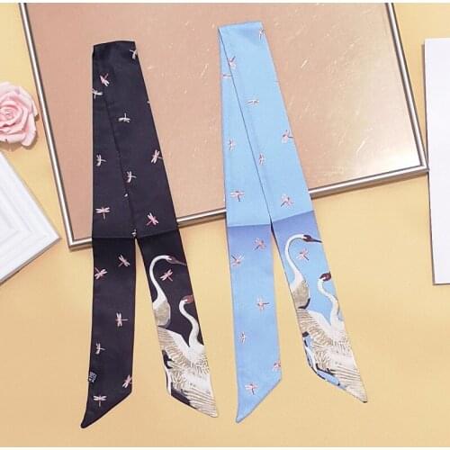 Classic Scarf Swan Chinese Style Imitation Silk Scarf Tied Bag Handle Ribbon Luxury Hair Band Turban Ladies Neck Scarf G70