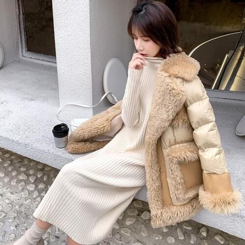 100% real wool coat winter women 90% white duck down jacket Solid turn-down collar new arrival 2020 Female thick warm outerwear
