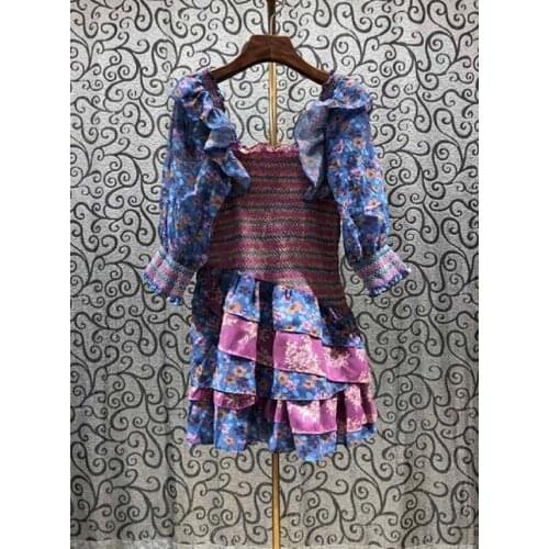 New 2021 Summer Dress High Quality Women Square Collar Elastic Chest Cascading Ruffle Deco Short Sleeve Casual Sexy Club Dress