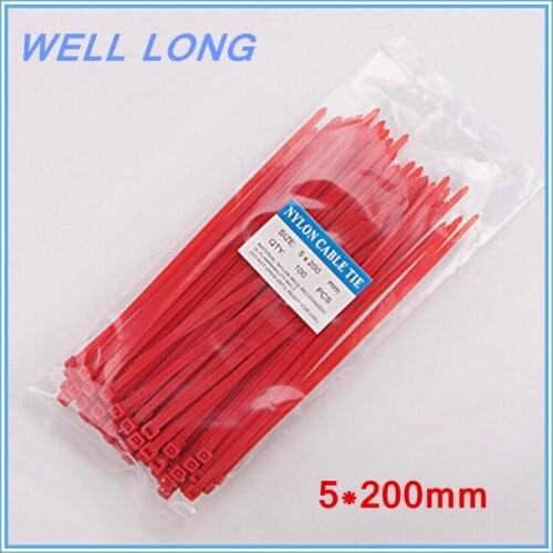 200pcs/lot 5*200mm Red Self-Locking Nylon Wire Cable Zip Ties, Cable Ties