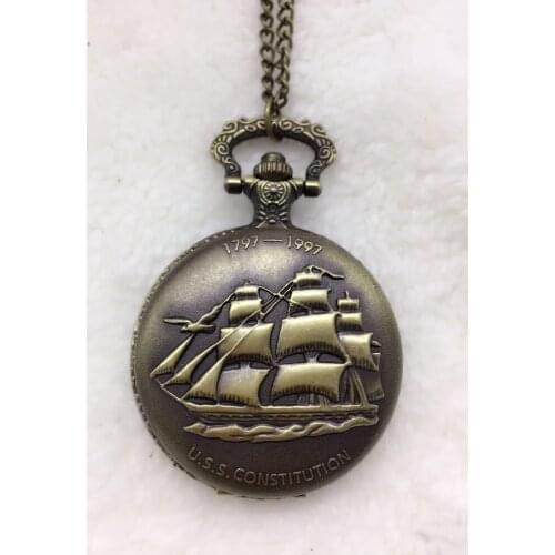 Free shipping Antique Bronze Sailing Canvas Boat Ship Necklace Pocket Chain Quartz Pendant Watch Gift 10pcs/lot