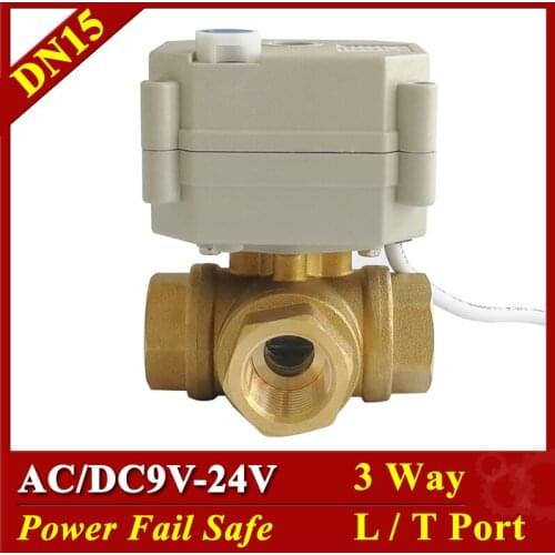Tsai Fan Normally Open/Normal Close Valves AC/DC9-24V 3-Way BSP/NPT 1/2'' Horizontal L / T Port Brass DN15 Power Fail Safe Valve