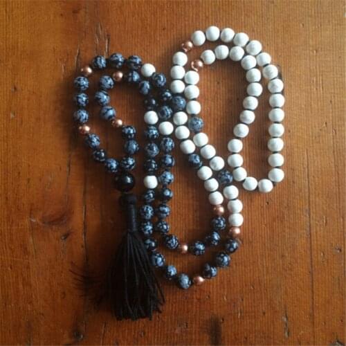 8mm Howlite Alabastro gemstone Mala necklace 108 Beads Lucky Wrist spirituality energy Wristband chain Tassel Handmade Reiki