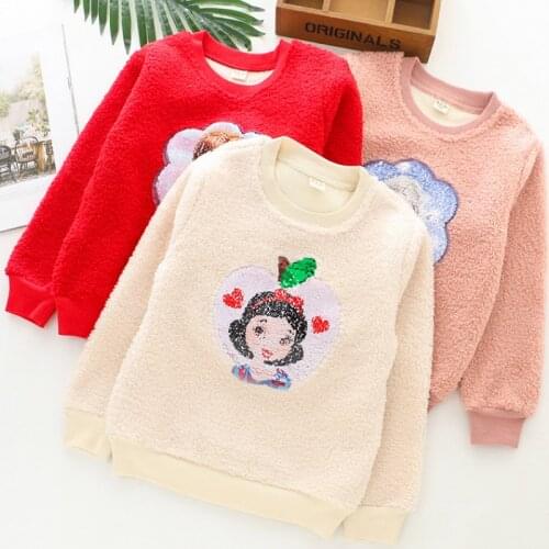 Childrens Clothes 2020 Aisha Sequin Sweater Plush Girls Plush Jacket Cartoon Print Hooded Sweater Winter Long-sleeved Girl