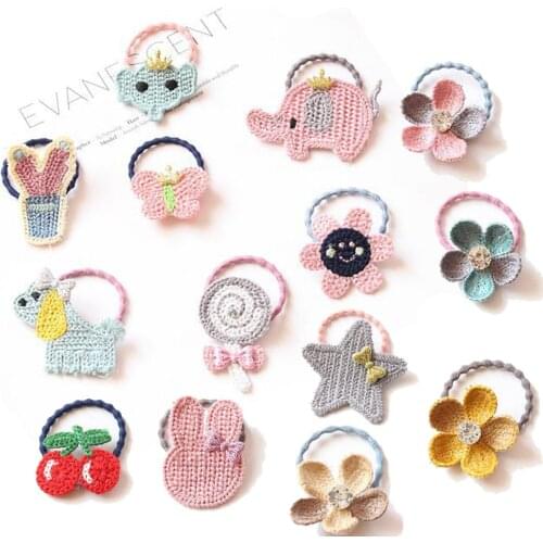 Kids Cute Knitting Cherry Elephant Hair Tie Bands Rabbit Rhinestone Flower Hair Holder Elastic Hair Bands For Little Girls HT096