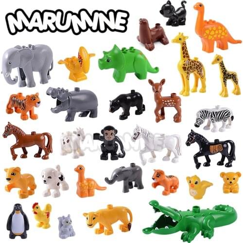 MARUMINE Bricks Duplo Zoo Animal Series Dinosaur Whale Horse Dog Big Particle Classic Building Blocks Children Educational Toys