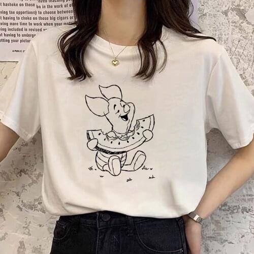 Disney Tshirt Women T-shirt Piglet Print Kawaii Plussize Cartoon White Tops For Girls 90s Clothes Female Dropship Tee Shirt