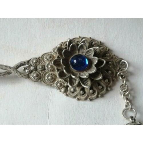 Chinese old Tibet silver Gemstone inlay Carving butterfly Hairpin