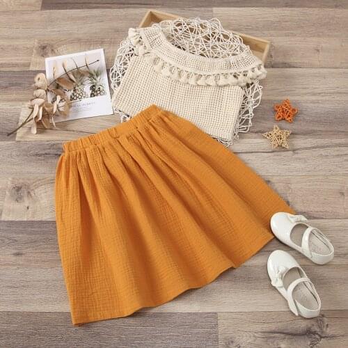 Girls Clothes Set Fringed Ruffle Mesh Grid Tops High Waist Long Skirt Childrens Two Piece Suit Vacation Holiday Birthday Party