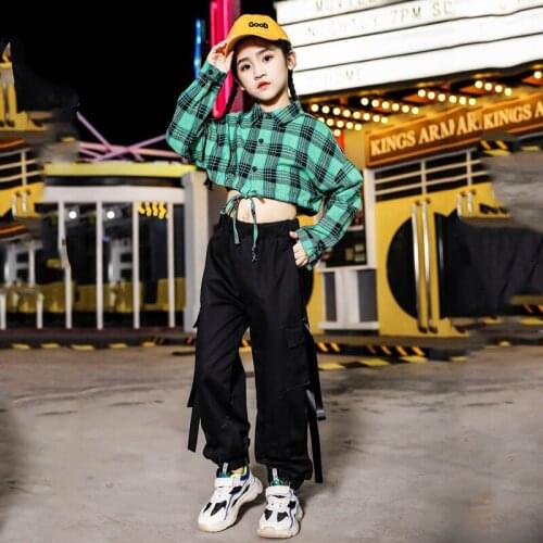 Hip Hop Costume Children Stage Clothing Jazz Dance outfit Long Sleeve Shirt Ropa Hip Hop Pant Black Jazz Dancewear Girl 1408