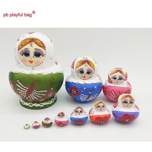 PB Playful bag Ten layer green butterfly Russian dolls hand painted wooden childrens toy set craft gift home decoration HG56