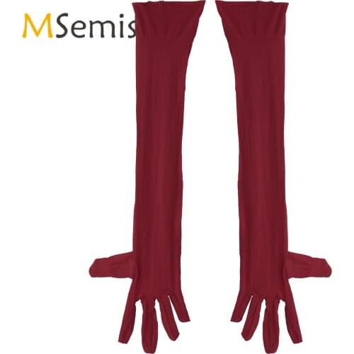 Sexy Mens Adult Glossy Stretchy Arm Length Gloves Role Play Party Club Stage Show Costume Accessories Full Finger Gloves