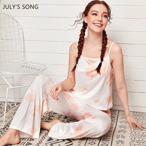 JULYS SONG Tie-Dye Pajamas Set Women Sling Trousers 2 Pieces Sexy Fashion Casual Printed Summer Sleepwear Loungewear SuitSuit