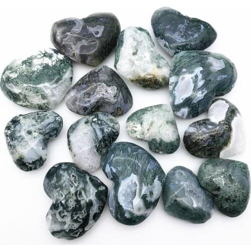 Drop Shipping 1pc Natural Big Moss Agate Heart Shaped Hand Carved Crystal Heart Gift Healing Polished Natural Stones and Crystal